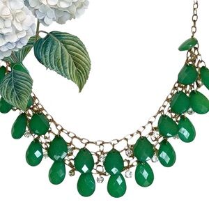 Emerald Green Teardrop Beaded Statement Necklace with Rhinestone Accents